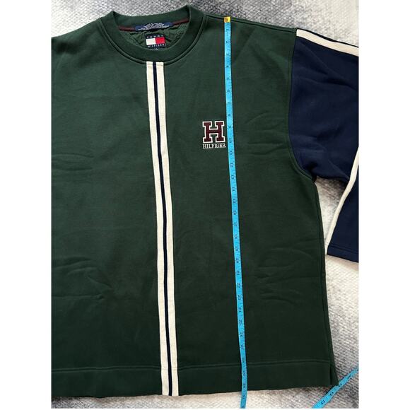 Vintage Tommy Hilfiger Crew Neck Varsity Logo Stripes Green Men Size Large - Picture 8 of 11